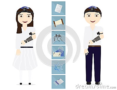 Reform Jewish girl and boy Vector Illustration