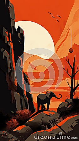 Reformed Wild Elephant Artwork in Grotesque Style. Perfect for Posters and Web. Stock Photo