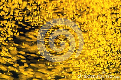 Refraction of drops of beer inside a glass Stock Photo