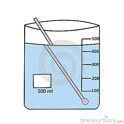 Refraction of light through water and beaker with stirring rod Stock Photo