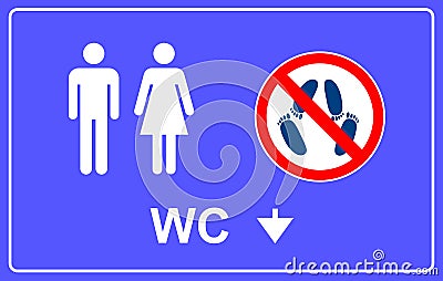 Refrain from sexual relations in the toilet. Bathroom sign no sex. Direction arrow. Cartoon Illustration