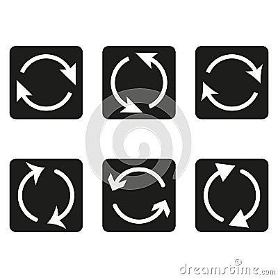 Refresh arrow icons. Black and white vector. Circular sync symbols. Simple repeat signs. Vector Illustration