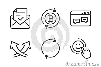 Refresh bitcoin, Approved mail and Browser window icons set. Vector Vector Illustration