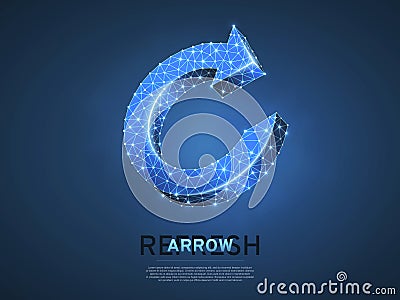 Refresh circular arrow symbol. Wireframe digital 3d Vector neon illustration. Low poly, repeat, refresh button Vector Illustration