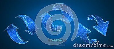 Refresh circular arrows symbol set. Low poly, wireframe, digital 3d vector illustration. Repeat, refresh button concept on blue Vector Illustration