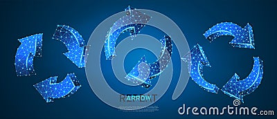 Refresh circular arrows symbol set. Low poly, wireframe, digital 3d vector illustration. Repeat, refresh button concept Vector Illustration
