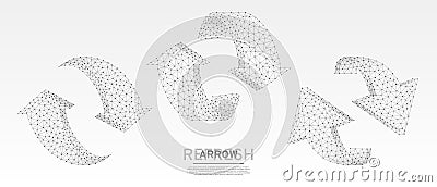 Refresh circular arrows symbol set. Repeat, refresh button concept on white origami background. Low poly, wireframe, digital 3d Vector Illustration