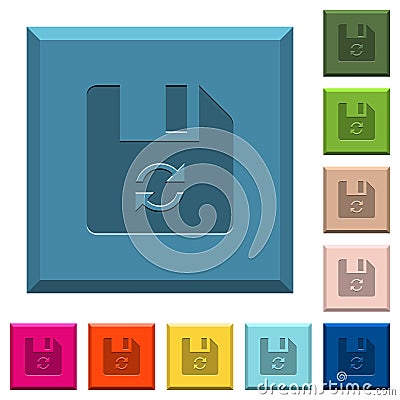 Refresh file engraved icons on edged square buttons Stock Photo