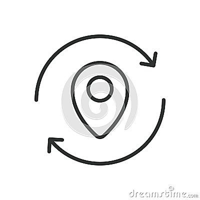 Refresh GPS location, icon in line design. Refresh, GPS, location, update, location-tracking, map, signal on white Vector Illustration