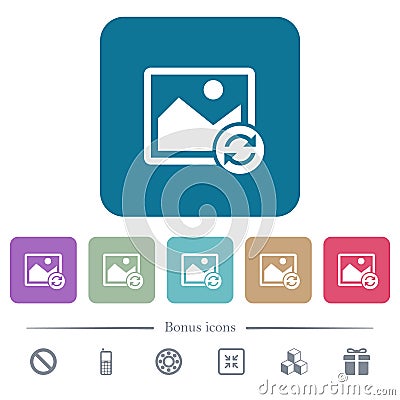 Refresh image flat icons on color rounded square backgrounds Stock Photo