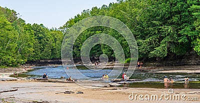 Refresh in Ouareau River by a Sunday afternoon Editorial Stock Photo