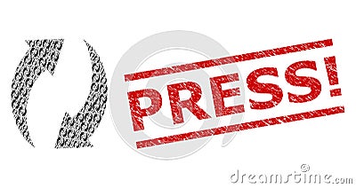 Refresh Recursion Collage of Refresh Icons and Distress Press! Seal Vector Illustration