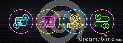 Refresh website, Safe planet and Report statistics minimal line icons. For web application, printing Vector Vector Illustration