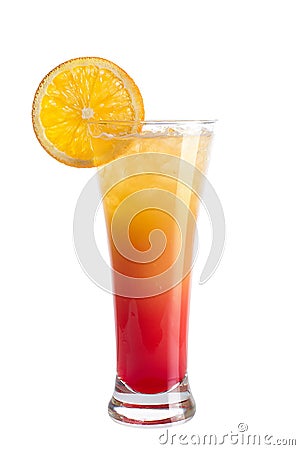 A refreshing alcoholic cocktail is decorated from an orange. Red cocktail on a white background Stock Photo