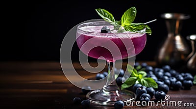 Refreshing berry cocktail with blueberries and mint on a wooden table Generative AI Cartoon Illustration