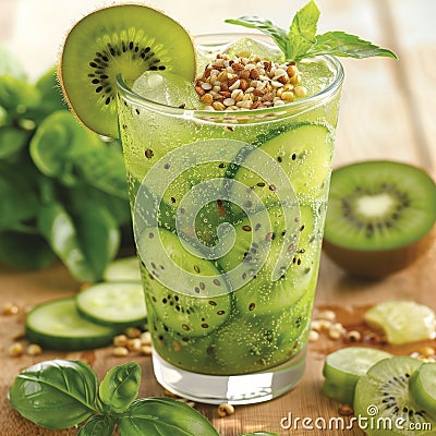 A refreshing blend of cucumbers kiwi and buckwheat providing a unique twist to your daily source of protein Stock Photo