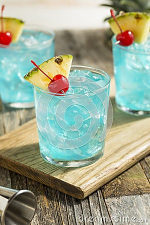 Refreshing Blue Hawaii Cocktail Punch Stock Photo