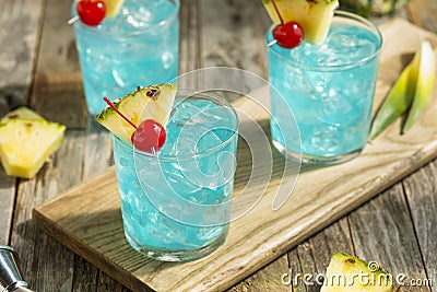 Refreshing Blue Hawaii Cocktail Punch Stock Photo