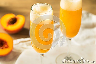 Refreshing Boozy Peach Bellini Stock Photo