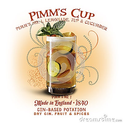 Pimm`s Cup Cocktail New Orleans French Quarter Bourbon Street Louisiana Stock Photo