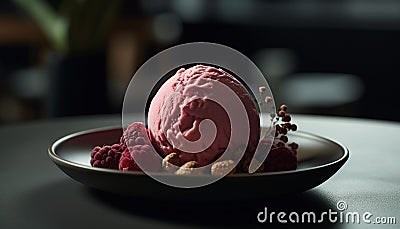 A refreshing bowl of frozen dessert, bursting with fruity sweetness generated by AI Stock Photo