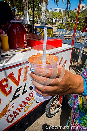 Refreshing cebiche, street food in Santa Mrta Editorial Stock Photo