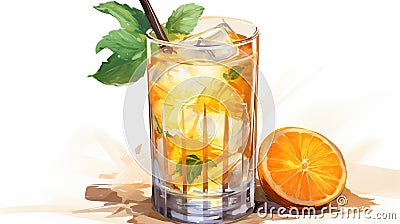 Refreshing Citrus Cocktail in a Glass on White Background Stock Photo