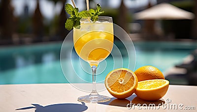 Refreshing citrus cocktail by the pool, summer relaxation generated by AI Stock Photo