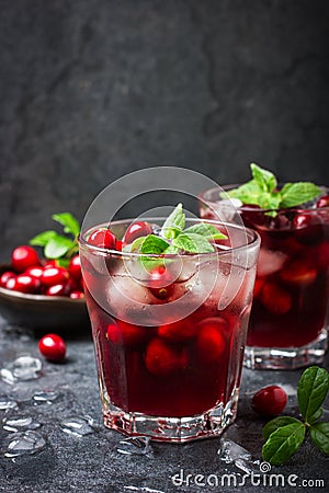 Refreshing cocktail with cranberry and ice, selective focus Stock Photo