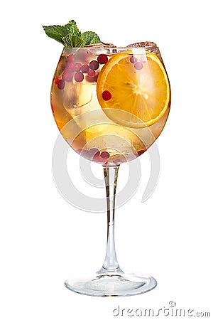 Refreshing cocktail with ice fruit juice and cranberries on a white background Stock Photo