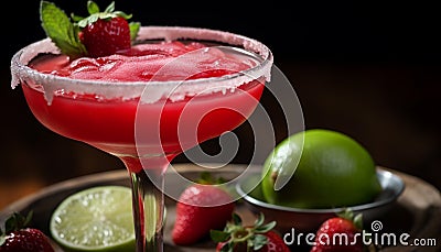 Refreshing cocktail with strawberry, lime, and mint leaf generated by AI Stock Photo