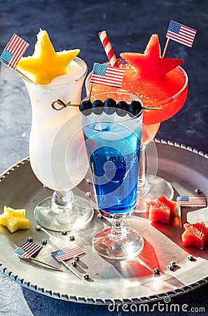 Refreshing cocktails to celebrate the 4th of July. Stock Photo