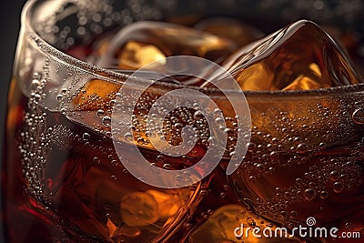 Refreshing Cola Delight A Close-Up View of a Sparkling Cola Drink with Glistening Ice Cubes. created with Generative AI Stock Photo