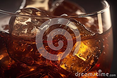 Refreshing Cola Delight A Close-Up View of a Sparkling Cola Drink with Glistening Ice Cubes. created with Generative AI Stock Photo