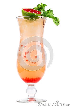 Refreshing cold cocktail in a glass decorated with lime and mint. Cocktail - molecular cuisine Stock Photo