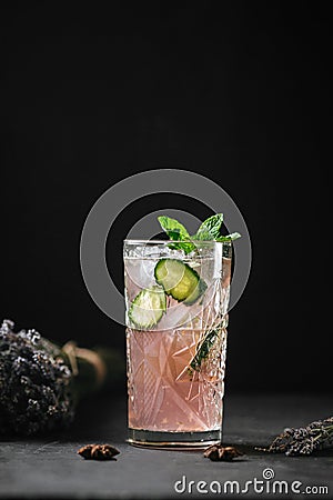 Refreshing cool fruit lemonade cocktail with mint Stock Photo