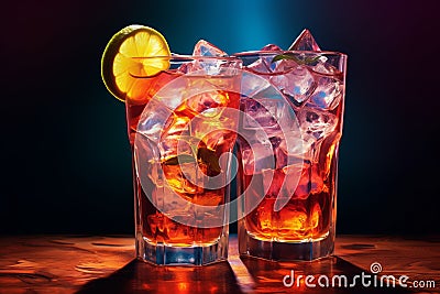 Refreshing drinks, with ice, bright lighting Stock Photo