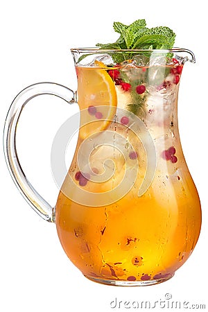 Refreshing fruit water in a decanter on a white background Stock Photo