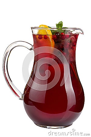 Refreshing fruit water in a decanter on a white background Stock Photo