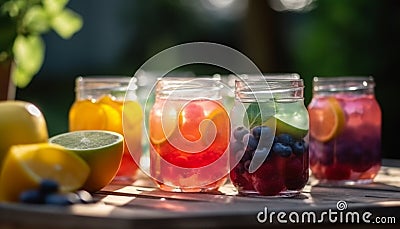 Refreshing homemade citrus cocktail with juicy blueberry and raspberry variations generated by AI Stock Photo