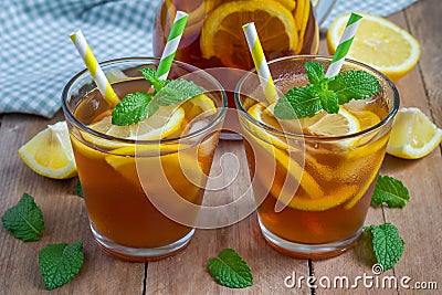 Refreshing homemade lemon iced tea Stock Photo