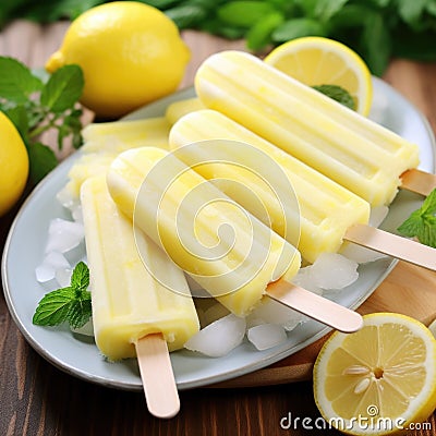 Refreshing Lemon Ice Popsicle - Perfect Summer Treat Stock Photo