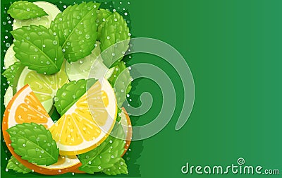 Refreshing lemon, orange, peppermint and cucumber detox water Vector Illustration