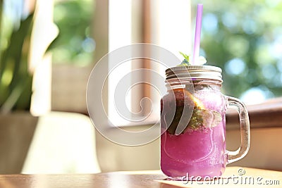 Refreshing natural lemonade with mint in mason jar Stock Photo