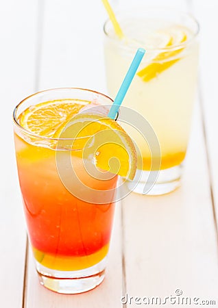 Refreshing natural orange juice and lemonade Stock Photo