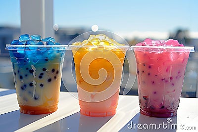 Refreshing oolong bubble tea varieties iced, milk tea with tapioca pearls, and bubble tea fusion Stock Photo