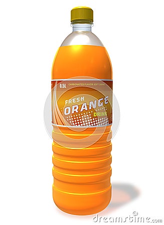 Refreshing orange drink in plastic bottle Stock Photo