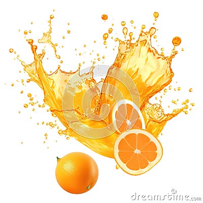 Refreshing orange juice splash, vibrant orange waves on white background, fruit juice background, Ai generative Stock Photo