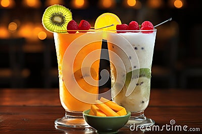 Refreshing pair Vibrant and tempting, two smoothie cocktails showcased Stock Photo