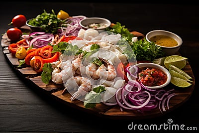 Refreshing Peruvian ceviche platter. Generate ai Stock Photo